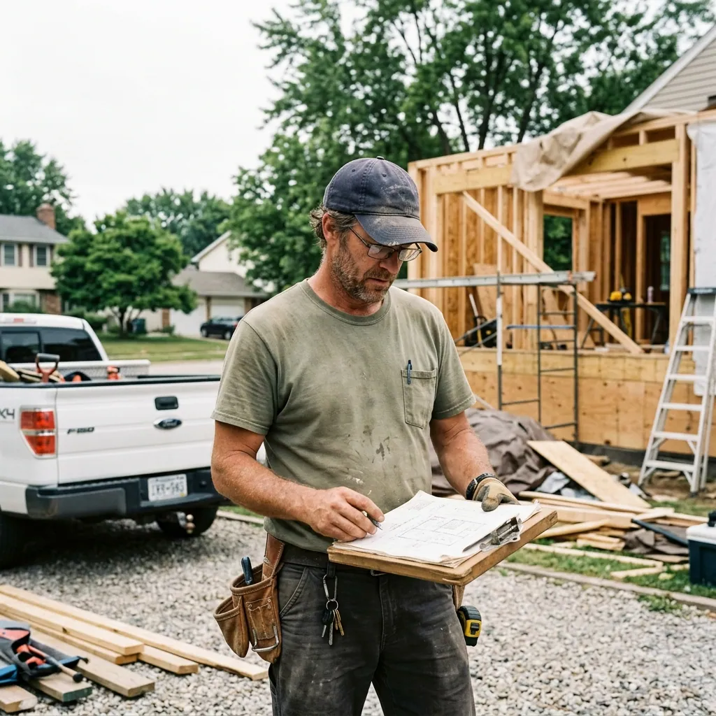 Texas contractor with a work truck and tools on a residential job site