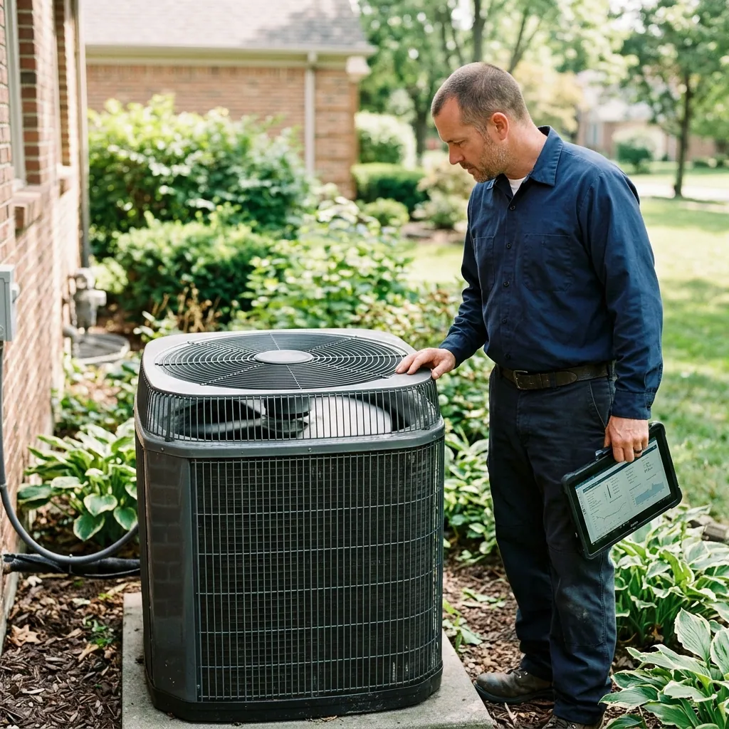 HVAC contractor working on unit